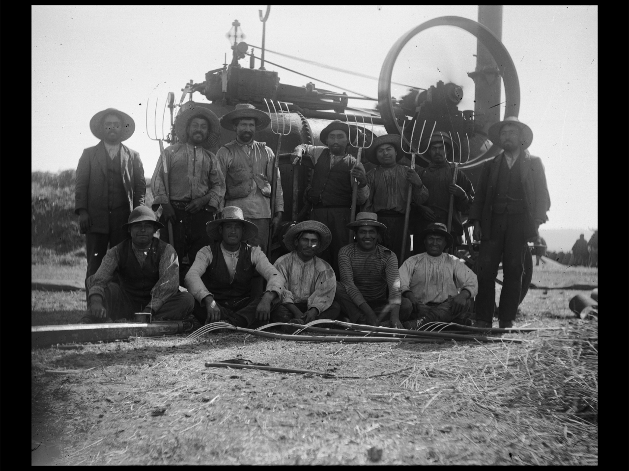 Trabajadores de máquina trillador