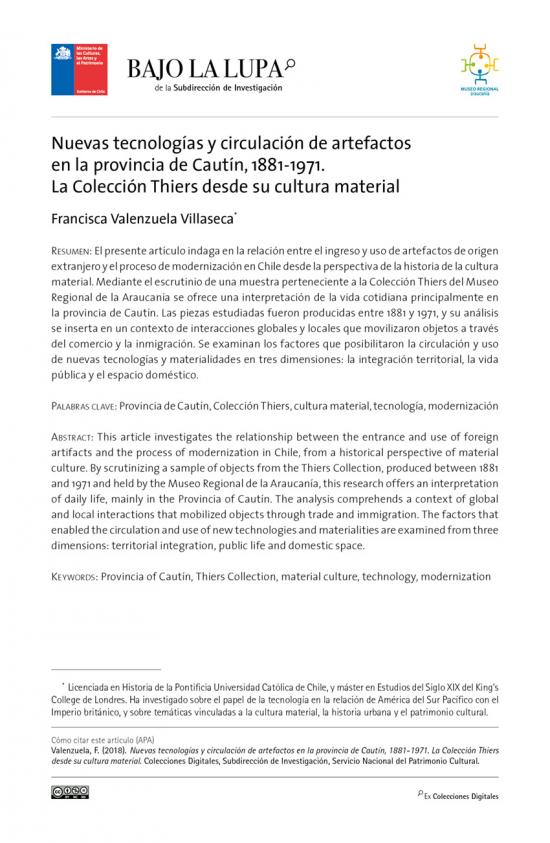 Nuevas tecnologías y circulación de artefactos en la provincia de Cautín, 1881-1971. La Colección Thiers desde su cultura material 