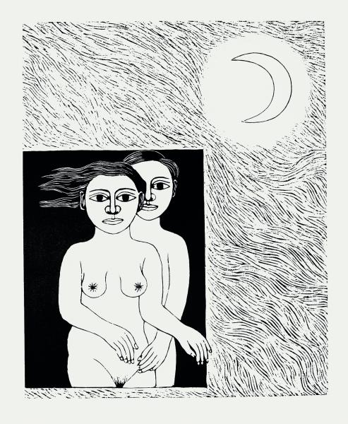 Amantes de la Ventana.1989.10-10. Xilografía.52.2 x 42.4 cm Amantes de la Ventana.1989.10-10. Xilografía.52.2 x 42.4 cm